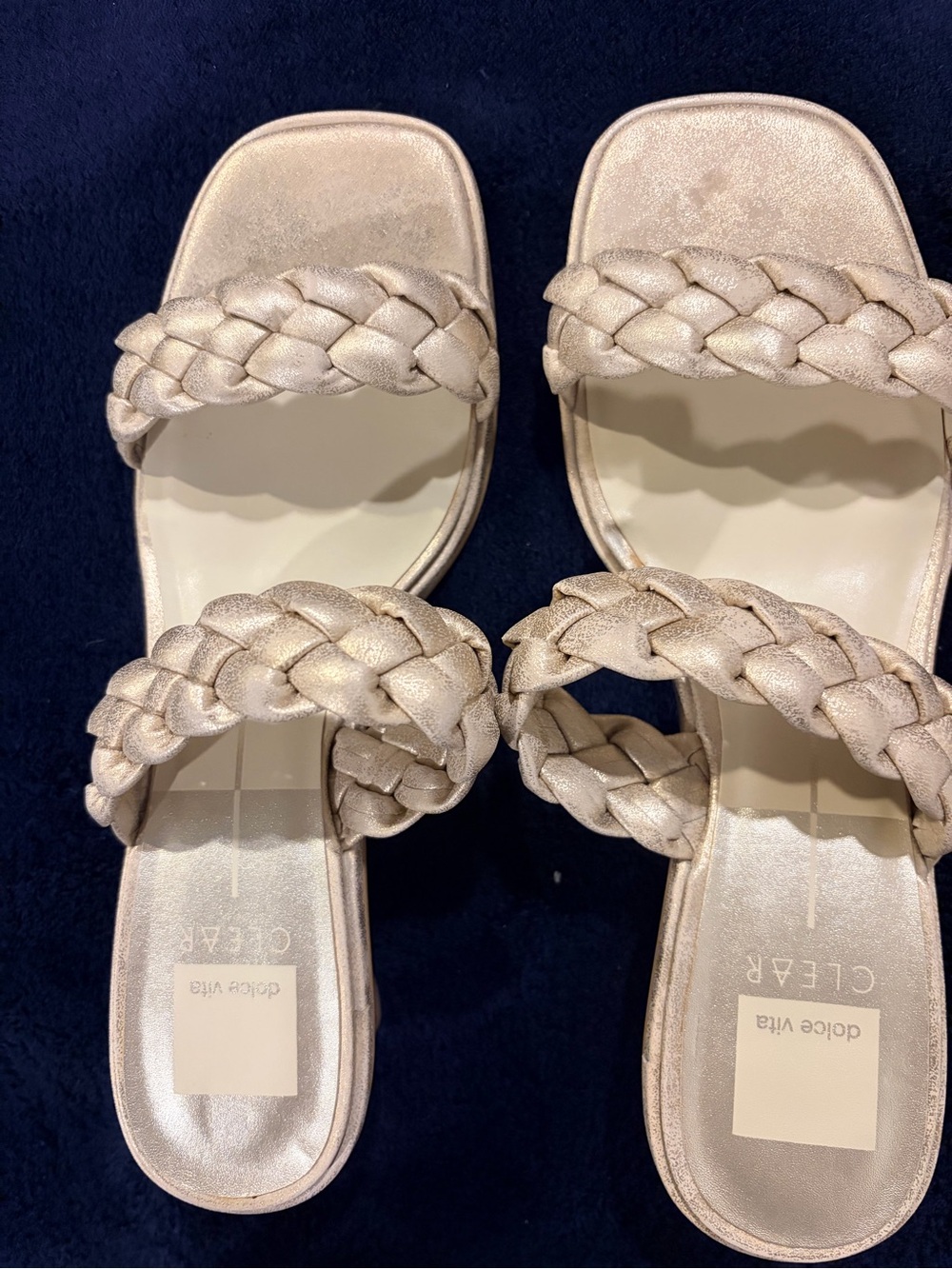 Dolce Vita Braided Double-Strap Slide Sandals - Metallic Champagne